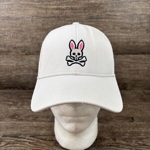 Psycho Bunny Hat Cap Snap Back Mens One Size White Mesh Trucker Skull Crossbones